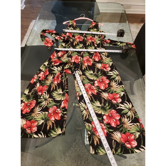 Expo Black Floral Hibiscus V-Neck Sleeveless Front Button Jumpsuit Size 10 - Picture 6 of 13